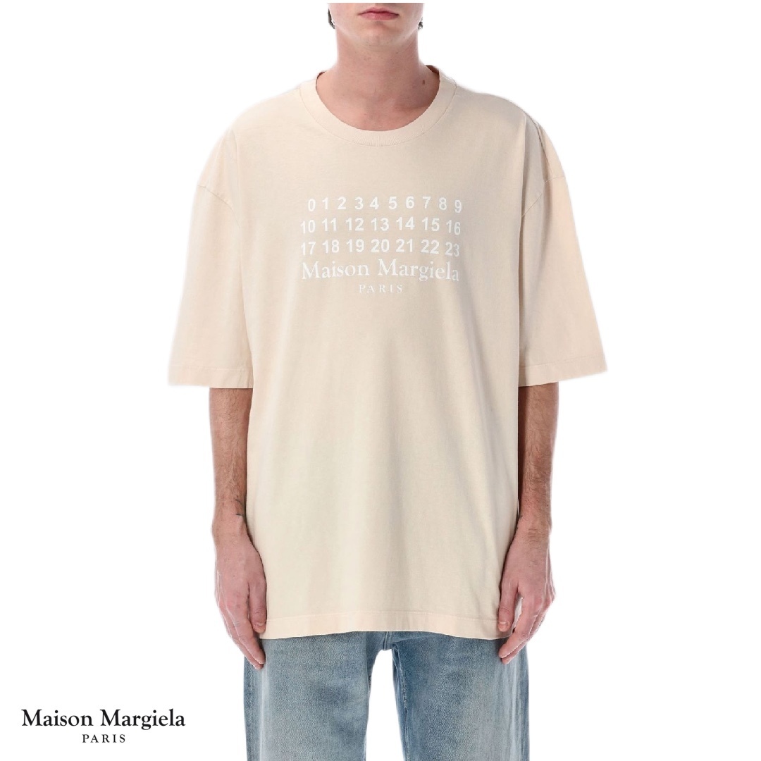 マルジェラ ナンバリングロゴ Tシャツ メンズ ベージュ