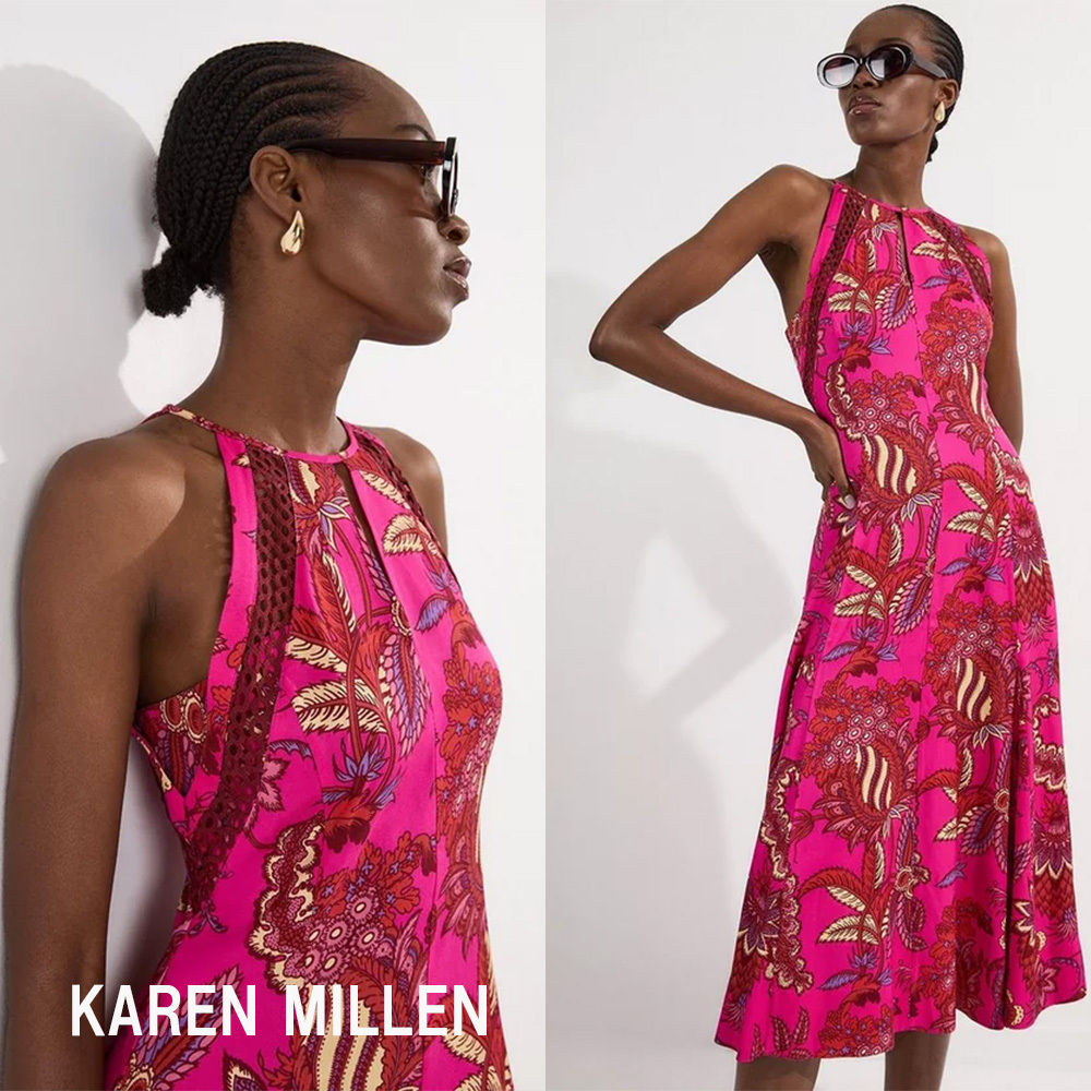KarenMillen/Floral Print ホルターネック マキシドレス