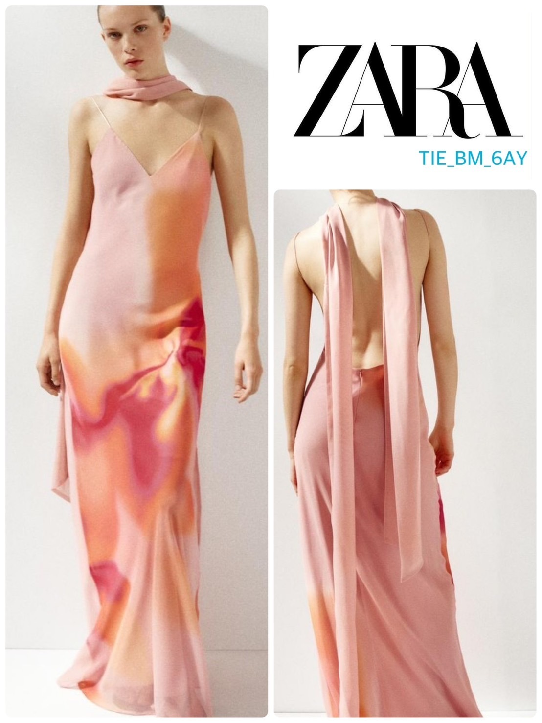 スペイン発送 ZARA プリント柄のロングスカーフドレス 今季新作