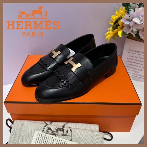 【HERMES】ロイヤルローファー レディース ブラック フリンジ