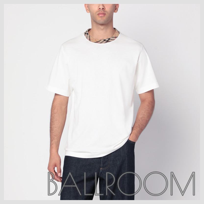 Tシャツ・カットソー BURBERRY WHITE COTTON T-SHIRT WITH CHECK FINISHES