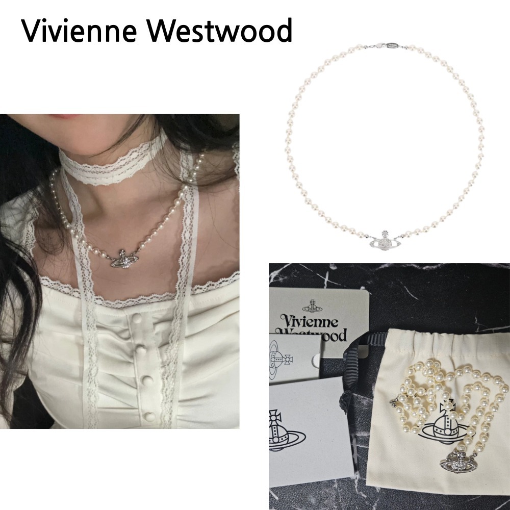 ★Vivienne Westwood★ Mini Pearl Bas Relief Necklace Silver