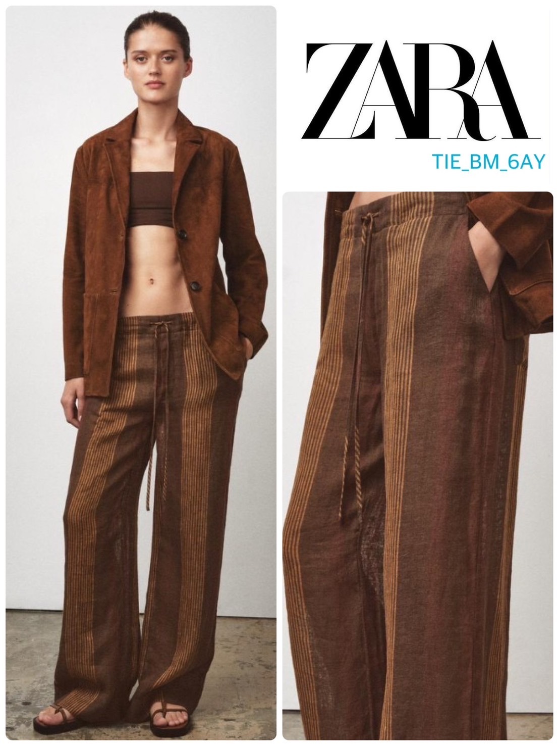 スペイン発送 ZARA ZWコレクション リネン100% ストライプパンツ
