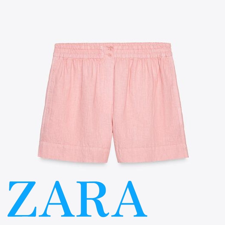 【ZARA】ZWコレクション 100%リネンショーツ ピンク4786/102/620
