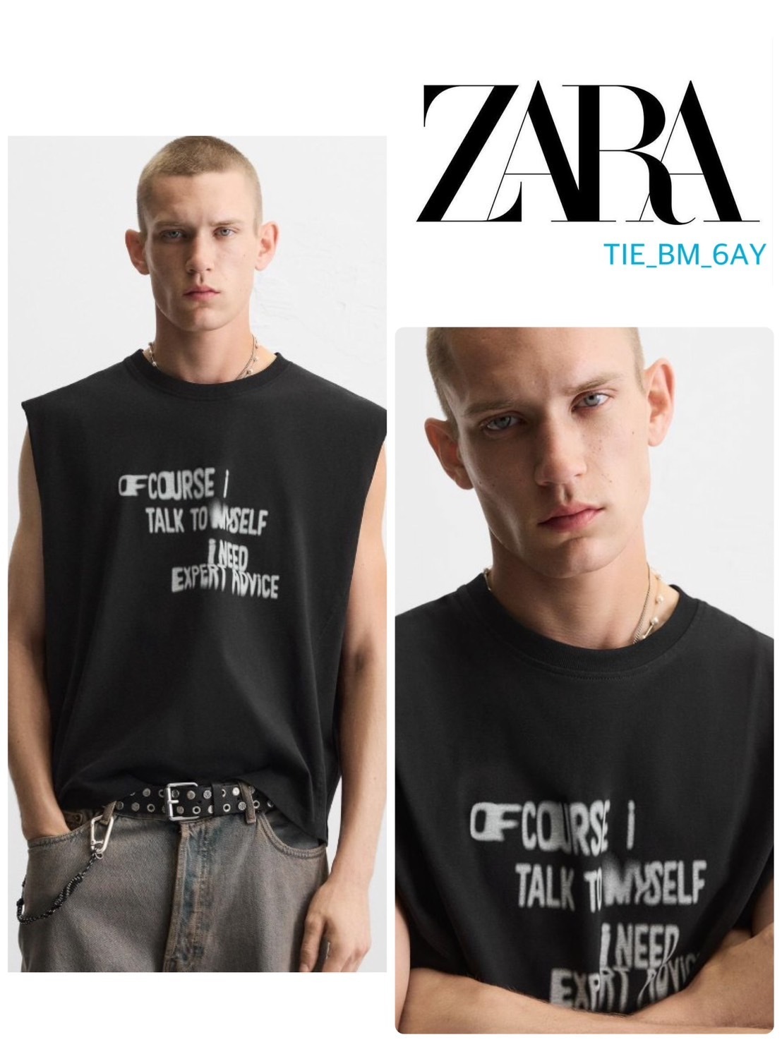 スペイン発送 ZARA プリントテキストタンクトップ カジュアル