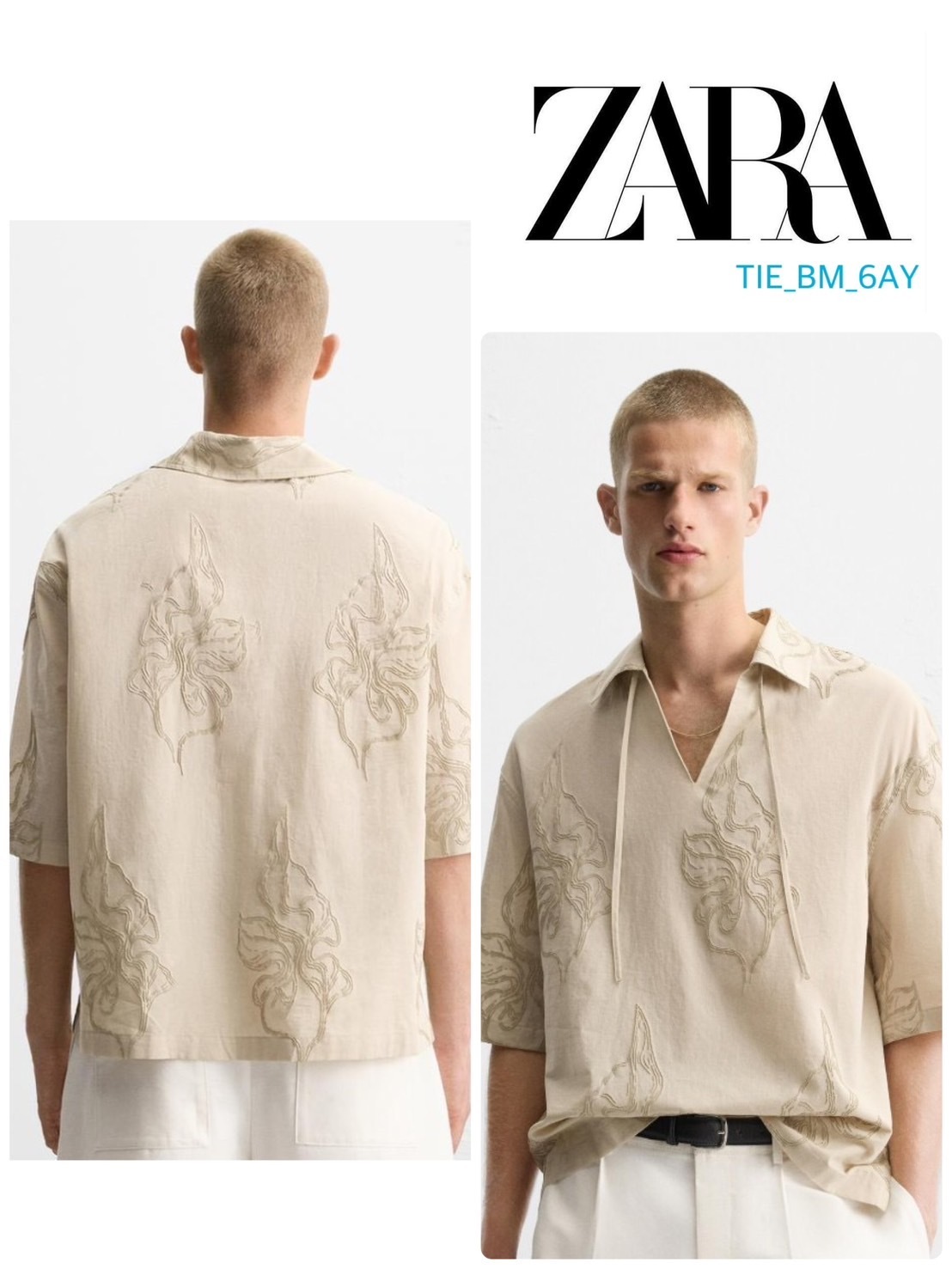 スペイン発送 ZARA リーフ刺繍シャツ 上品カジュアル 今季新作！