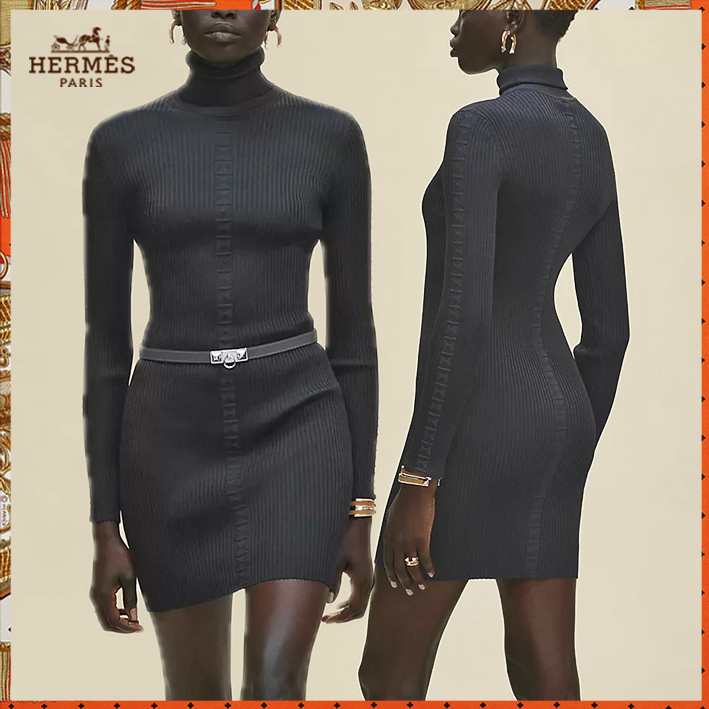 HERMES 25AW 長袖ニットドレス《Medor》シャイニーシルク 直営店