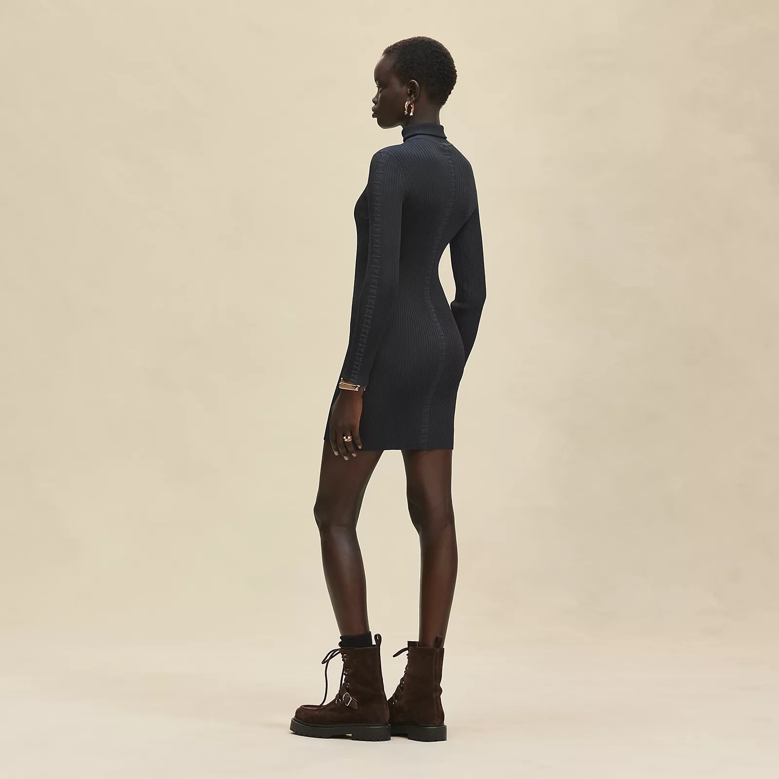 HERMES 25AW 長袖ニットドレス《Medor》シャイニーシルク 直営店