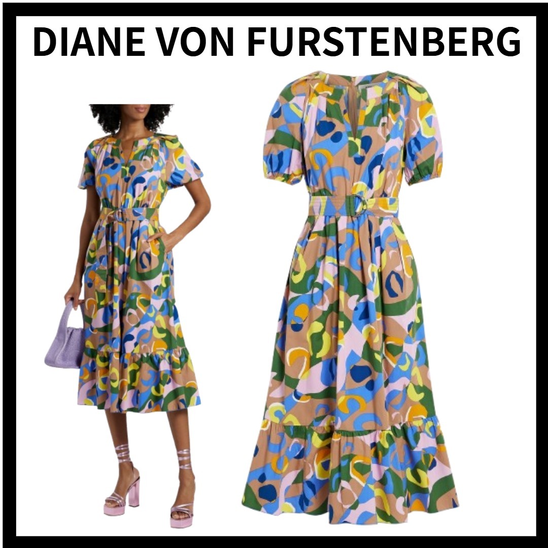 DIANE VON FURSTENBERG プリント入り ミディワンピース
