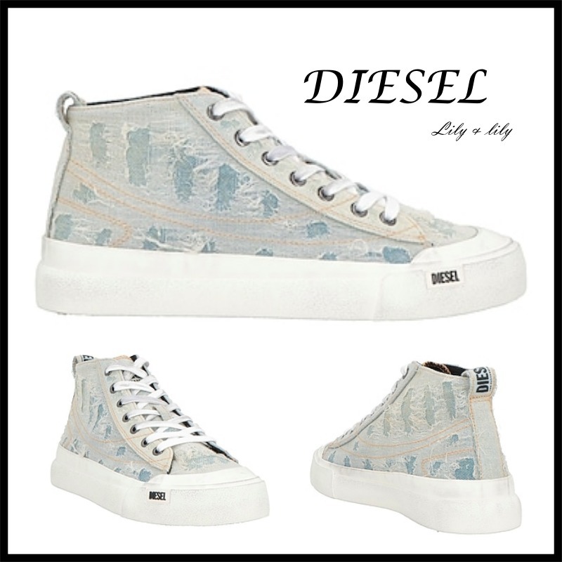 DIESEL ◆ロゴ デニム ハイカットスニーカー◆関税送料込み