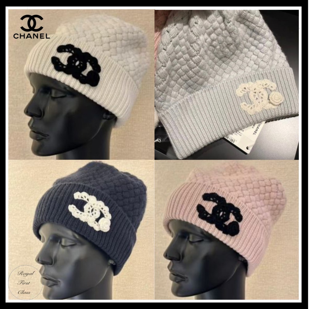 シャネル CHANEL ニット帽 ロゴ CCマーク カメリア