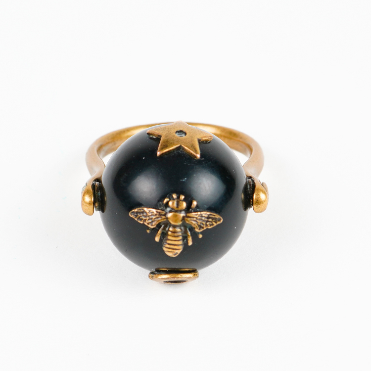 【良品】Dior ミツバチボールリング ゴールド×ブラック