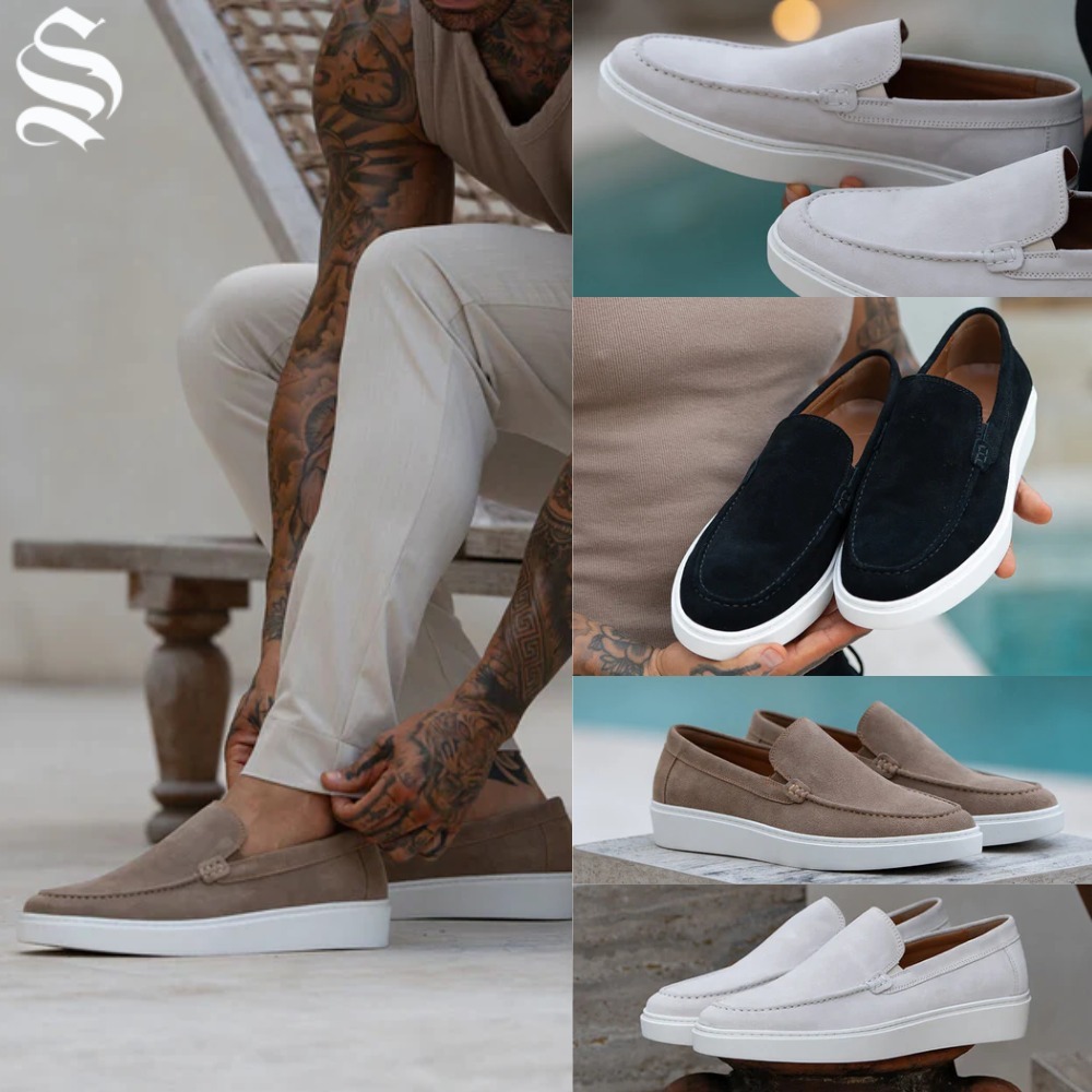 Sinnersattire ローファー 靴 シンプル 本革 スエード Loafer