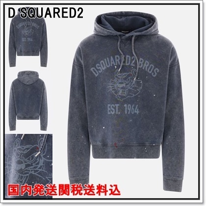 国内発 D SQUARED2 ロゴスプラッターコットン長袖フーディー