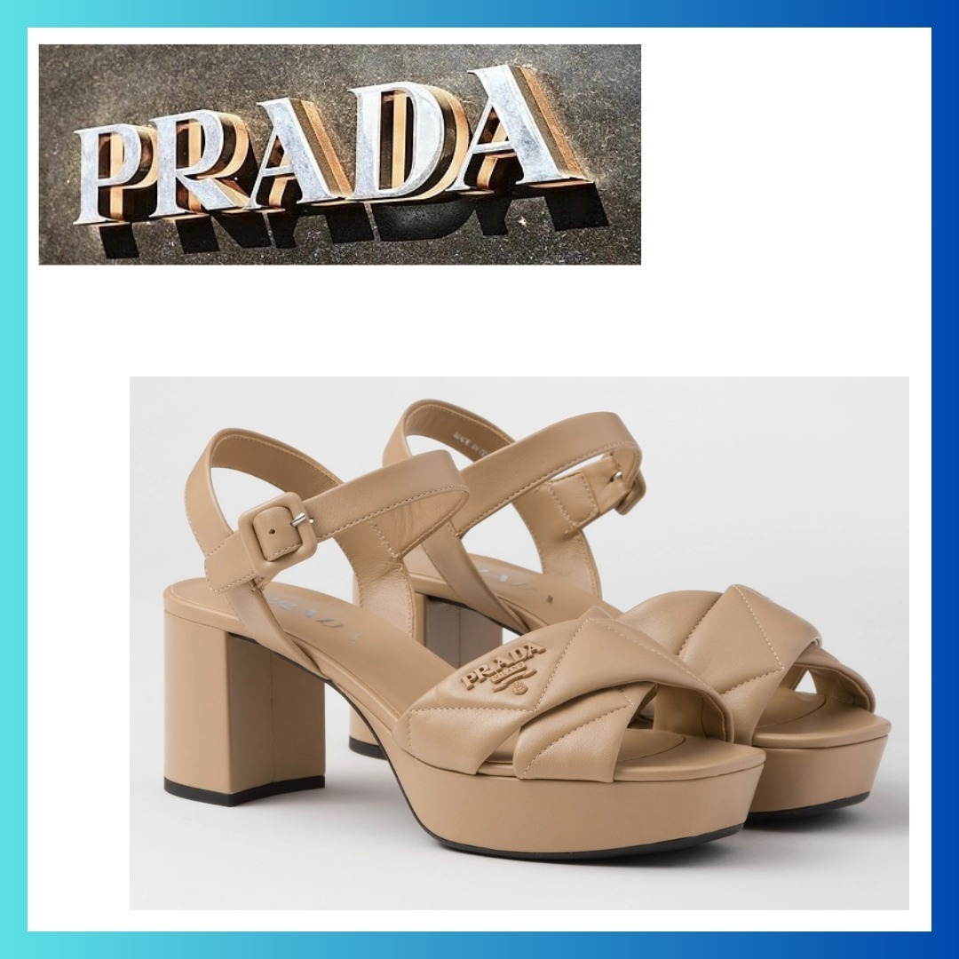 PRADA キルティングナッパレザープラットフォームサンダル
