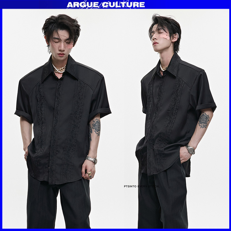 ArgueCultureクール感×高見え 刺繍シャツ 黒