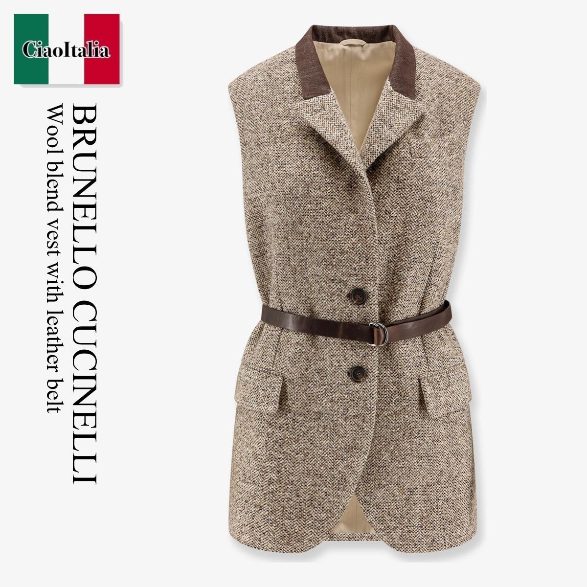 ベスト・ジレ Brunello Cucinelli Wool Blend Vest With Leather Belt