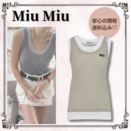 miu miu タンクトップギャザーストレッチ伸縮クロップド丈L