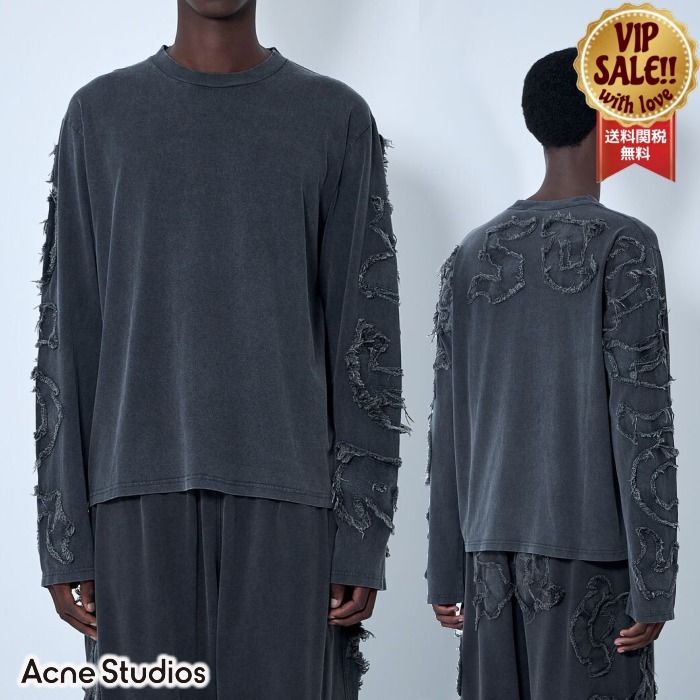 【Acne Studios】 ディストレス ロゴモチーフTシャツ ブラック