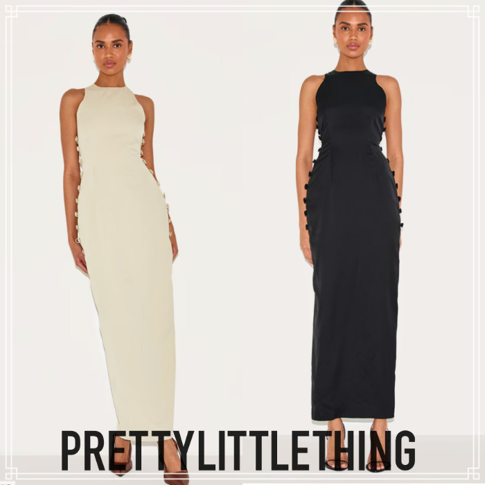 【PrettyLittleThing】Sage スリット マキシドレス 2色