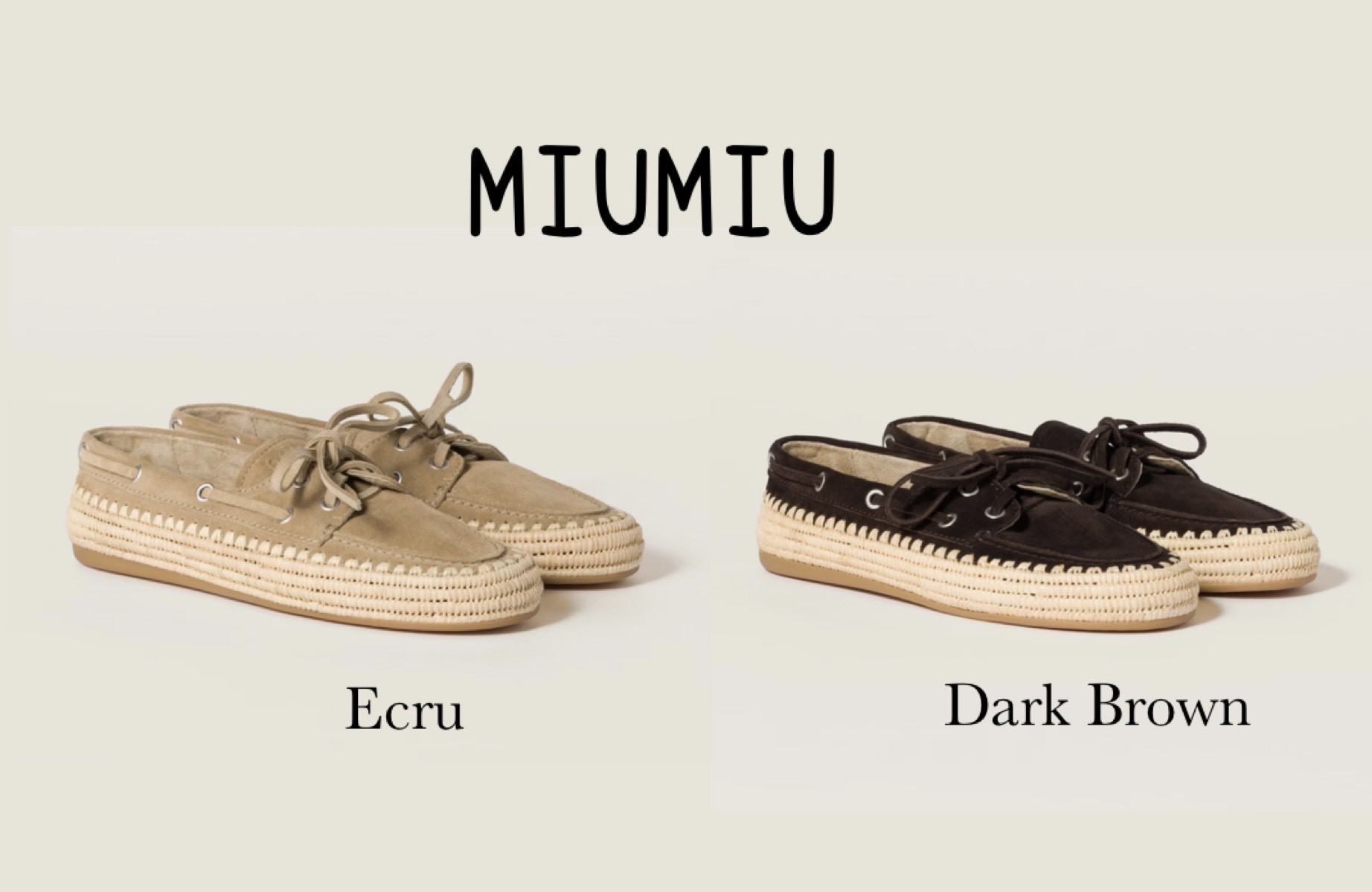 日本未入荷色あり！ MiuMiu スエード ラフィア デッキ シューズ