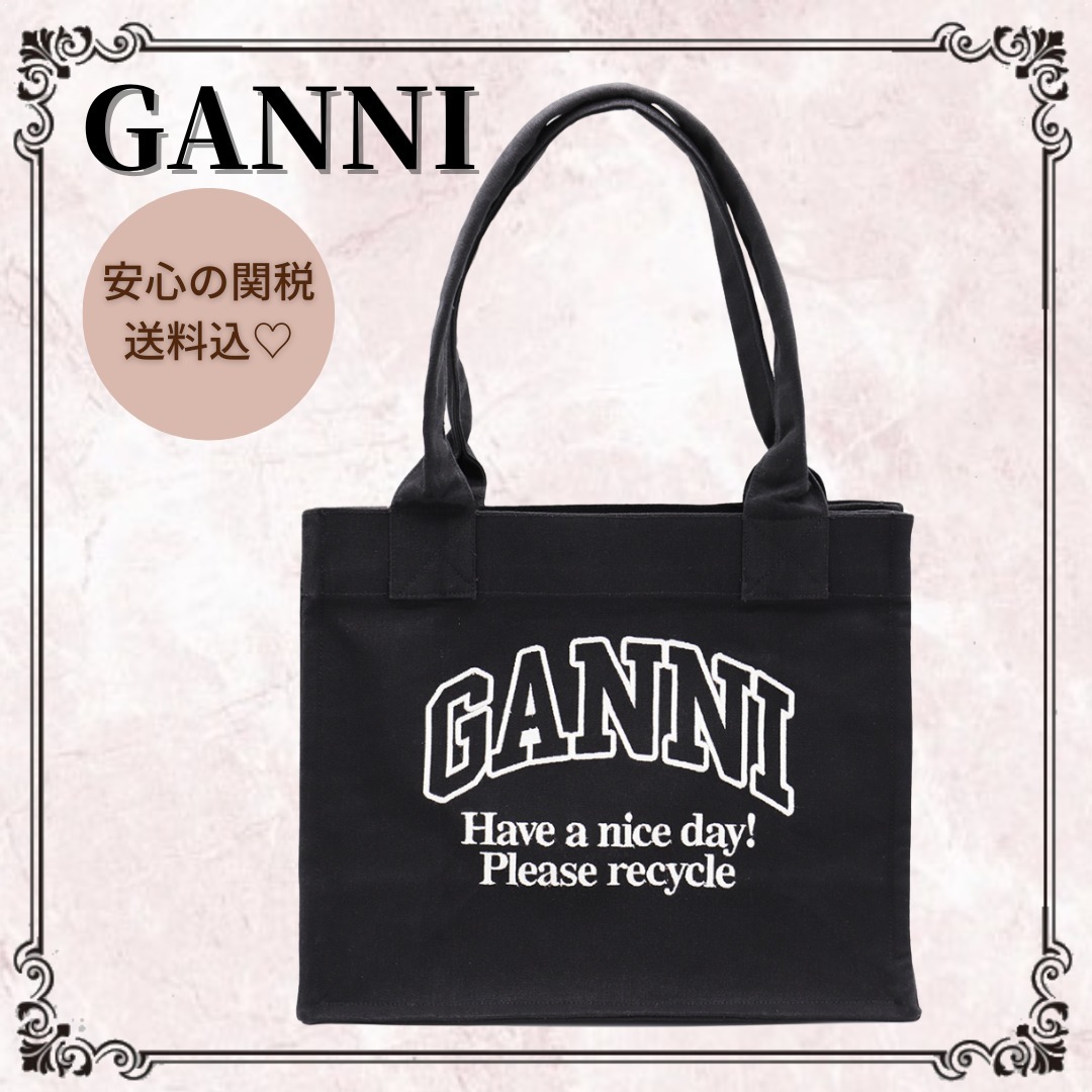 カジュアル可愛い◎*GANNI*ロゴ コットン トートバッグ 関税込