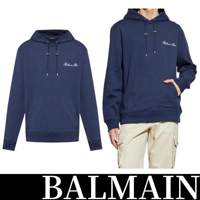 送料関税込【BALMAIN】ロゴ刺繍入りパーカー