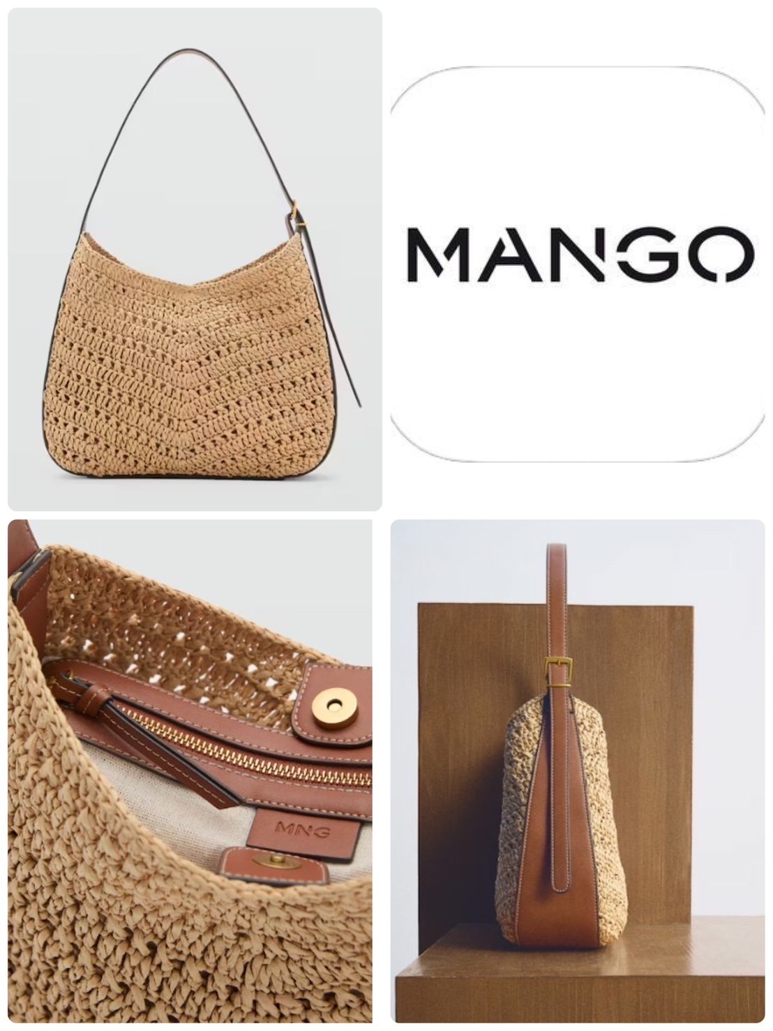 スペイン発送 MANGO 天然繊維のショルダーバッグ 上品カジュアル