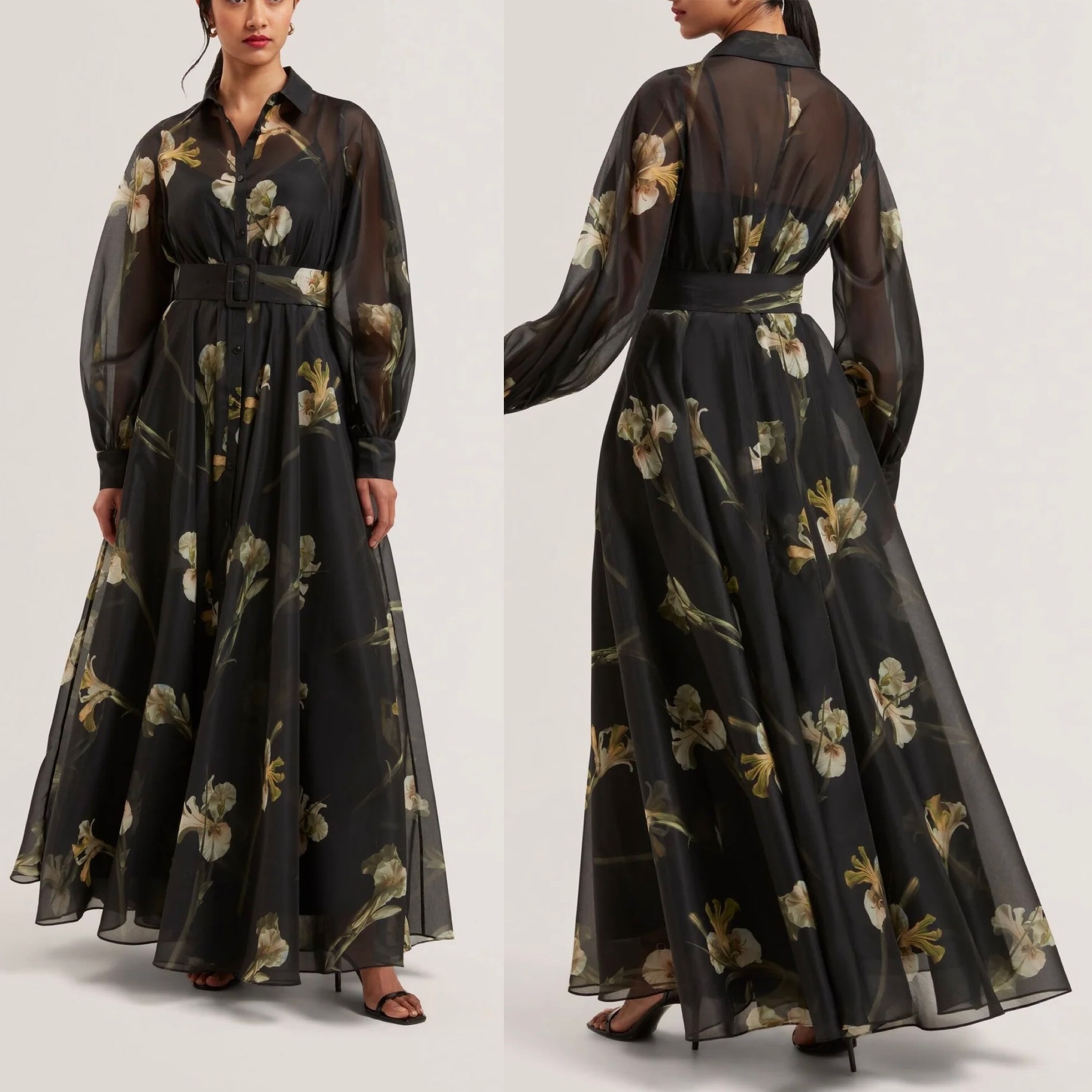 【TED BAKER】LIORRAL フローラルオーガンザマキシシャツワンピ