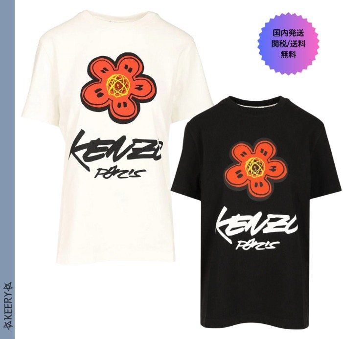 関税/送料込★Kenzo★コントラスト ロゴ フラワー Tシャツ