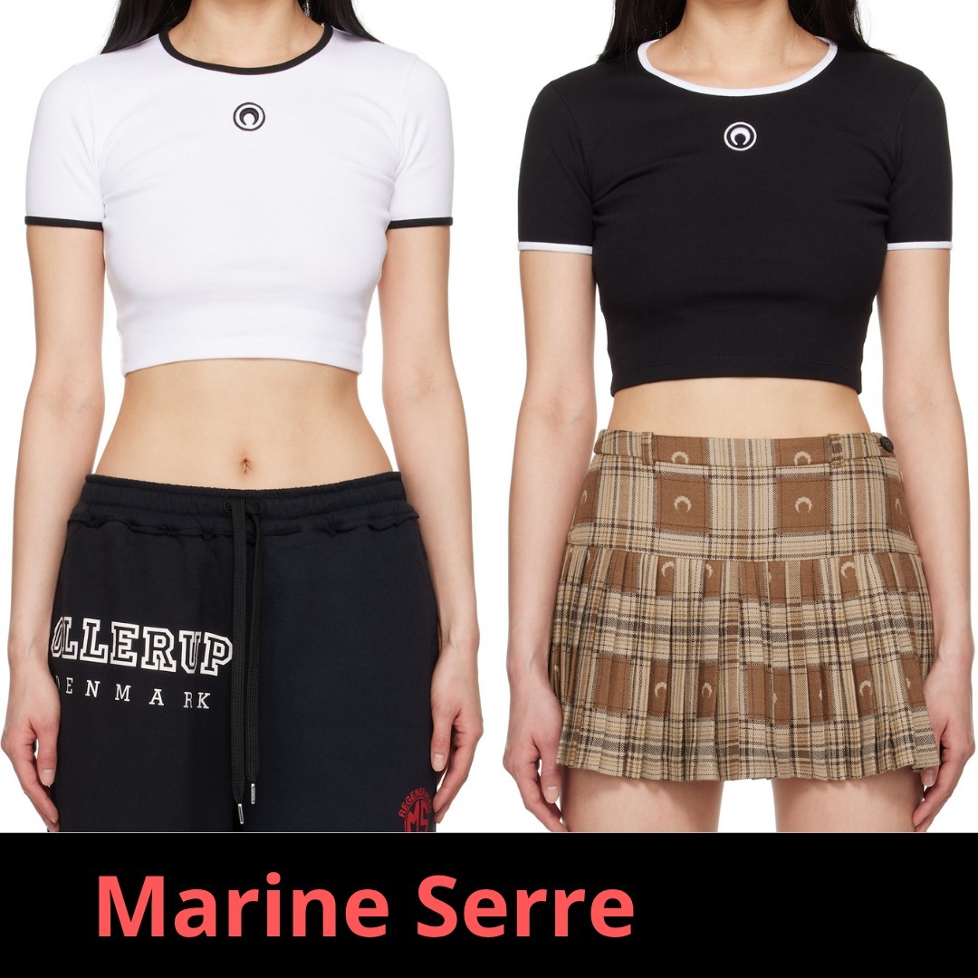 Marine Serre Moon ロゴ ジャージ クロップド Tシャツ