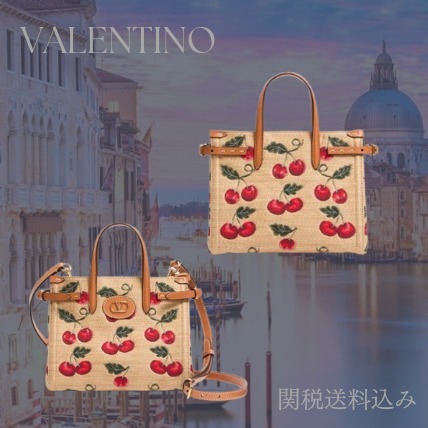 【VALENTINO】チェリー ラフィア スモール トート ナチュラル