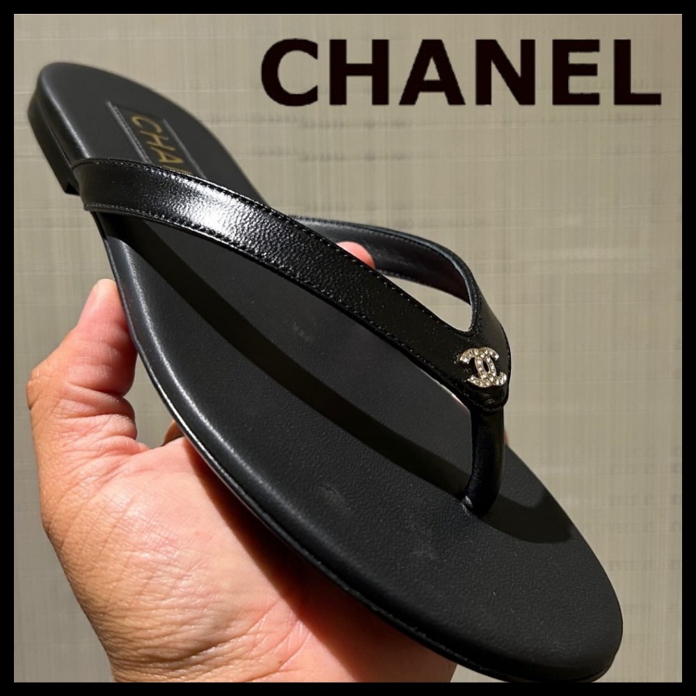 【大人かわいい♪】CHANEL ベルベット ビーチサンダル 夏 CCロゴ