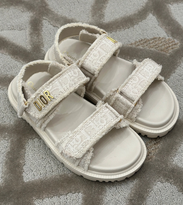 《Dioract サンダル》Beige Dior Oblique コットン 刺繍 直営店