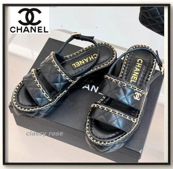 【シャネルのトレンドチェーン】CHANEL サンダル 厚底 CCロゴ