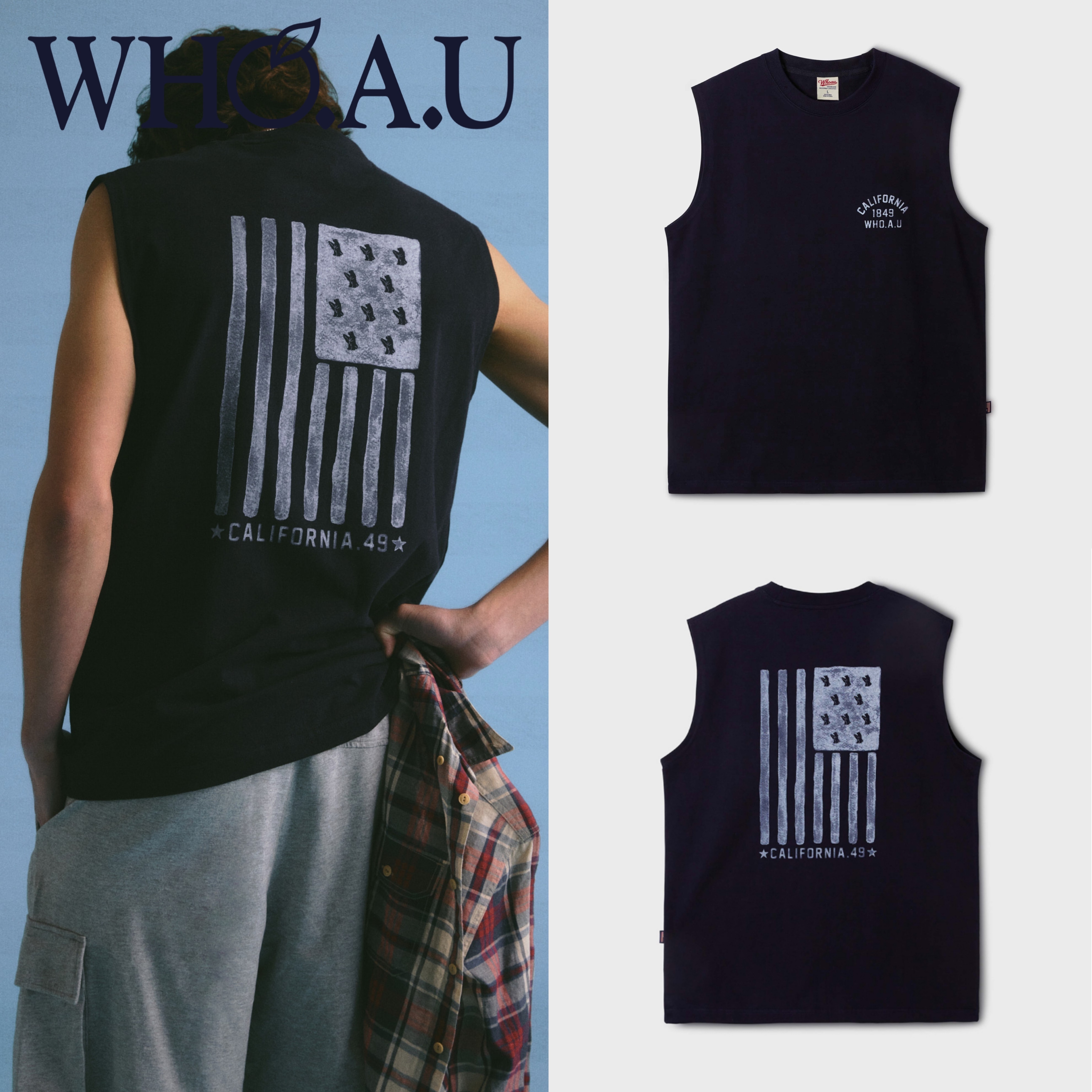 【韓国WHO.A.U フーアーユー】USA Muscle-fit Sleeveless