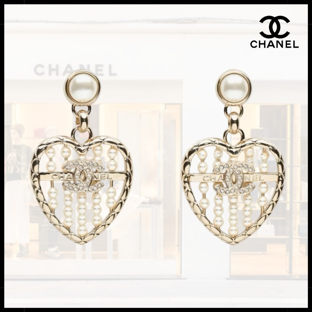【上品で可愛い♪】CHANEL ピアス ハート パール ロゴ ゴールド