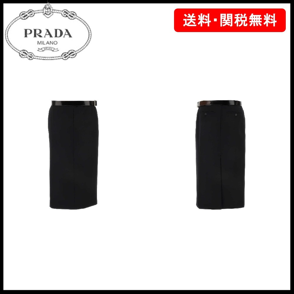 【PRADA】ベルト付き ストレートヘム ミディスカート☆SALE中