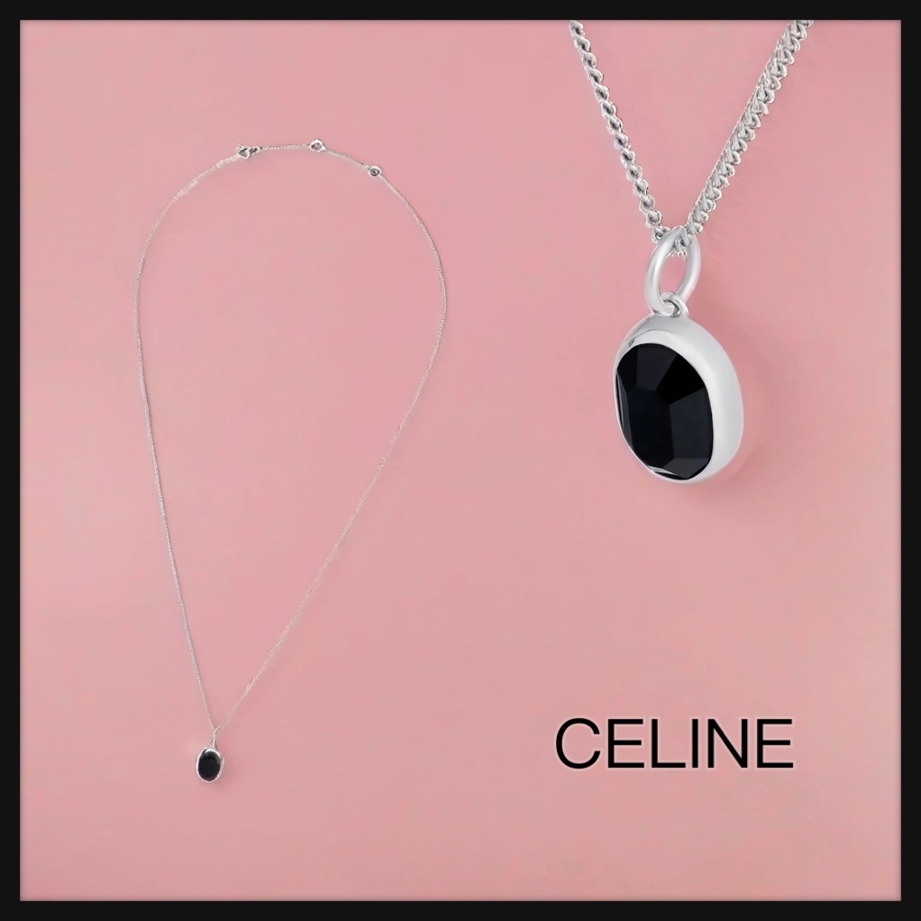 【CELINE】直営/正規店 べベルカット ネックレス BLACK/SILVER