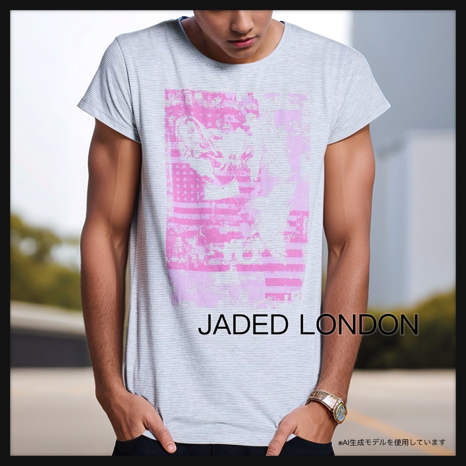 【JADED LONDON】ツアー ストライプ Tシャツ 半袖 グレー