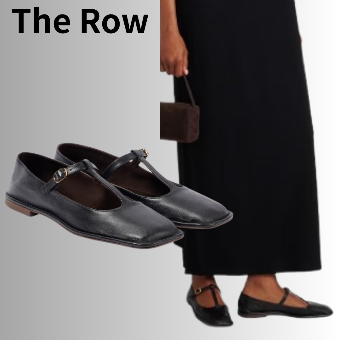 The Row スクエアTストラップレザーフラットシューズ