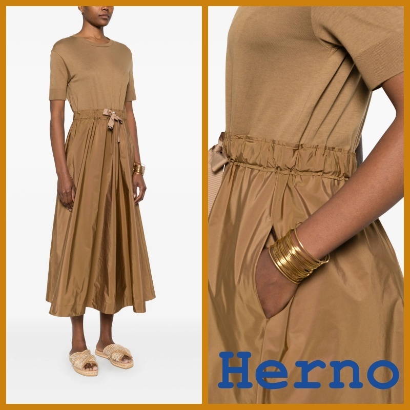 Herno サマーワンピース タフタ 半袖 ベージュ★在庫わずか