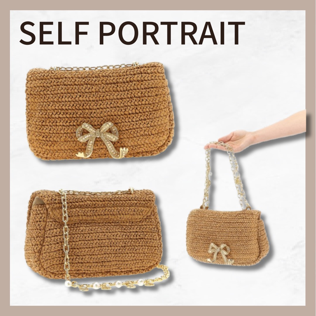 SELF PORTRAIT ラフィア ボウチャーム ショルダーバッグ