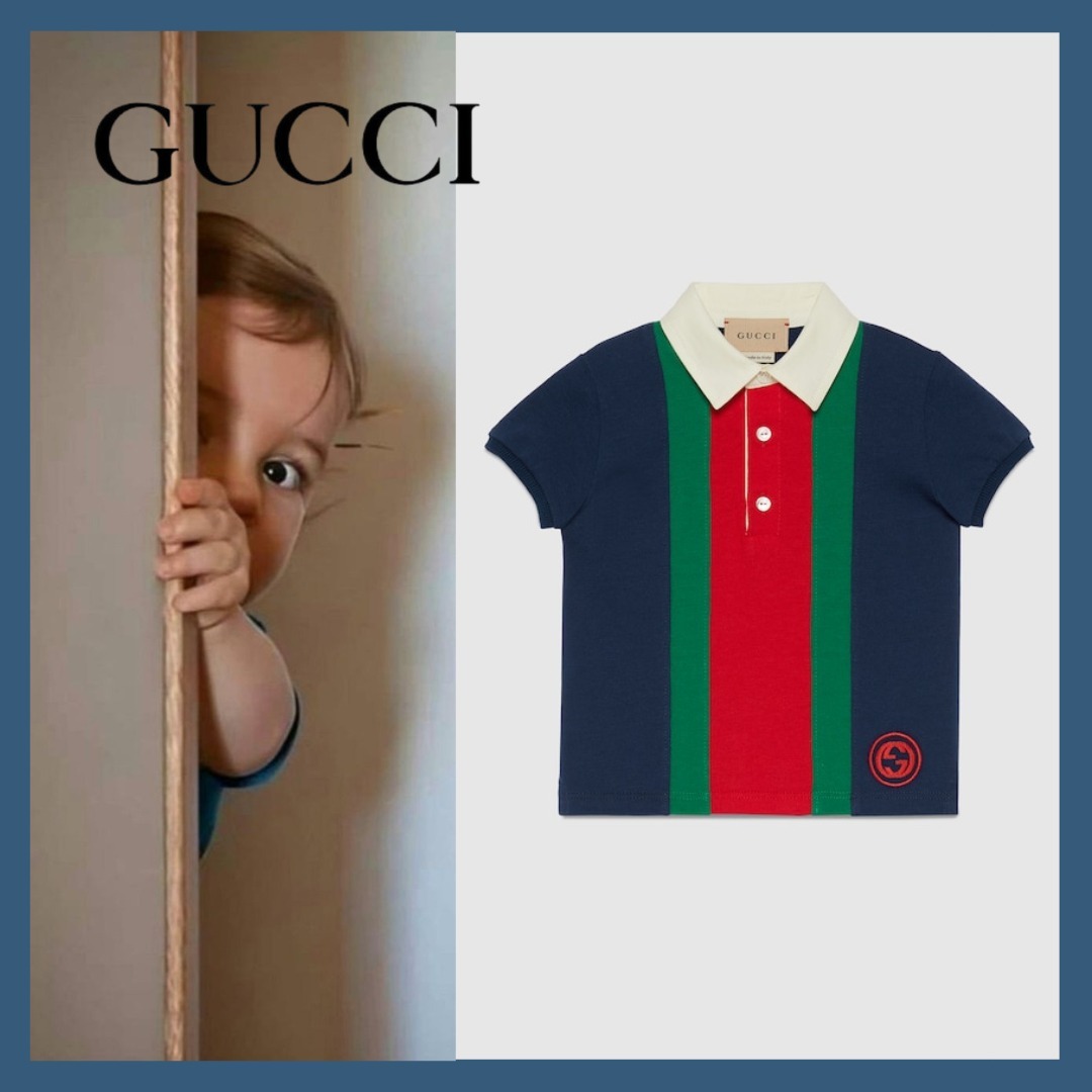★GUCCI BABY★ウェブディテールのベビーコットンポロ