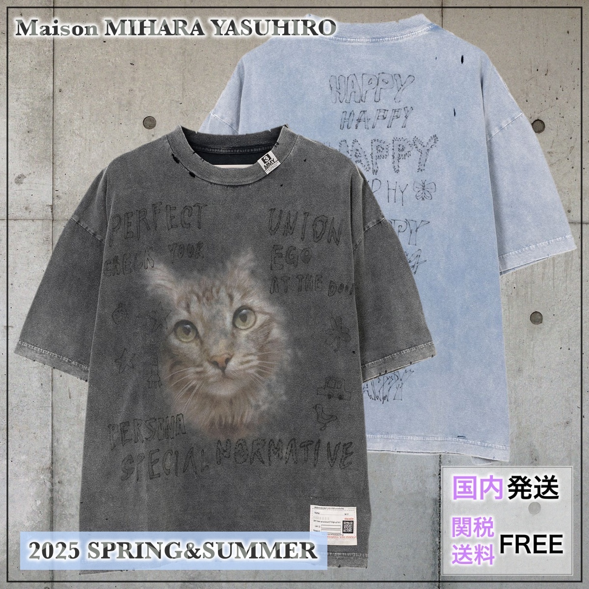 国内買付 MIHARAYASUHIRO キャットプリント ブリーチドTシャツ