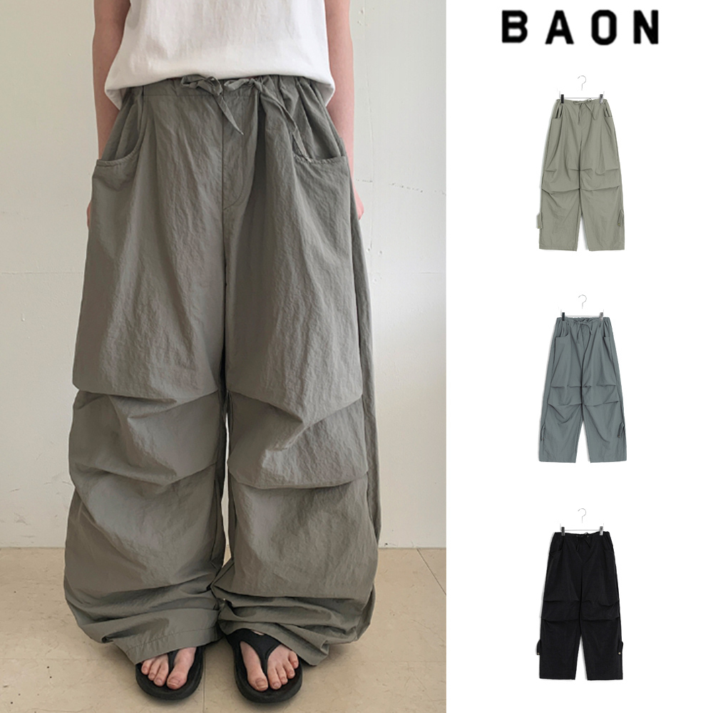 【BAON】[unisex] Paldos Snap Parachute Nylon Wide Pants