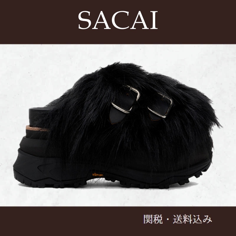 sacaiサカイ★ブラック フェイクファー サンダル