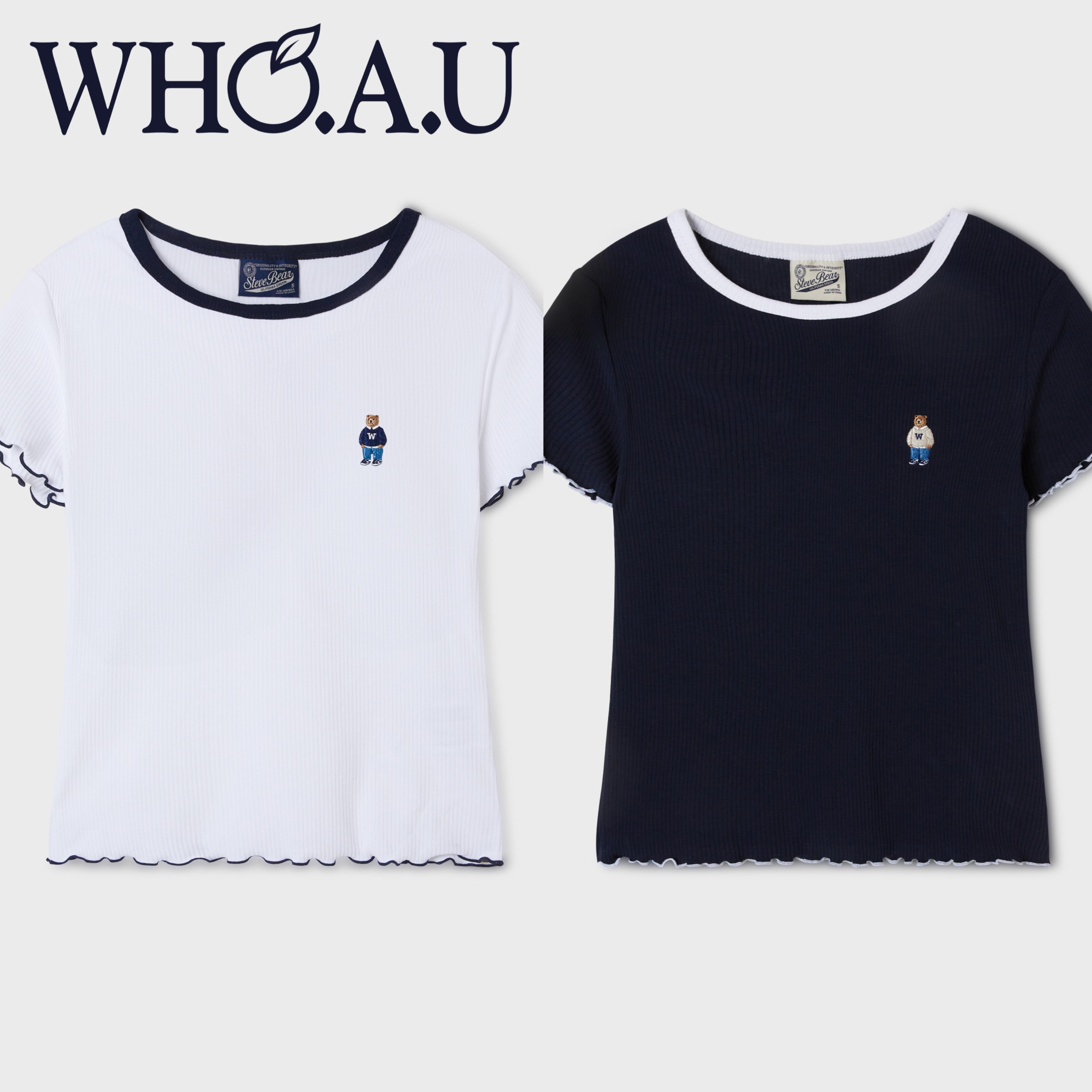 【韓国WHO.A.U フーアーユー】Steve Ribbed Frill T-shirt[B]