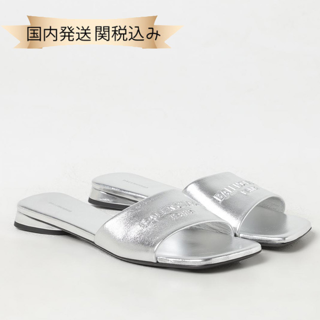 国内発送【BALENCIAGA】サンダル ミュール ロゴ シルバー