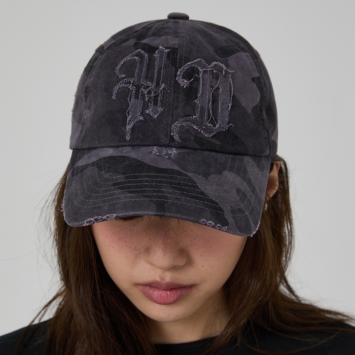 【HOODHOOD]】HDアップリケダメージボールキャップ LEO/CAMO